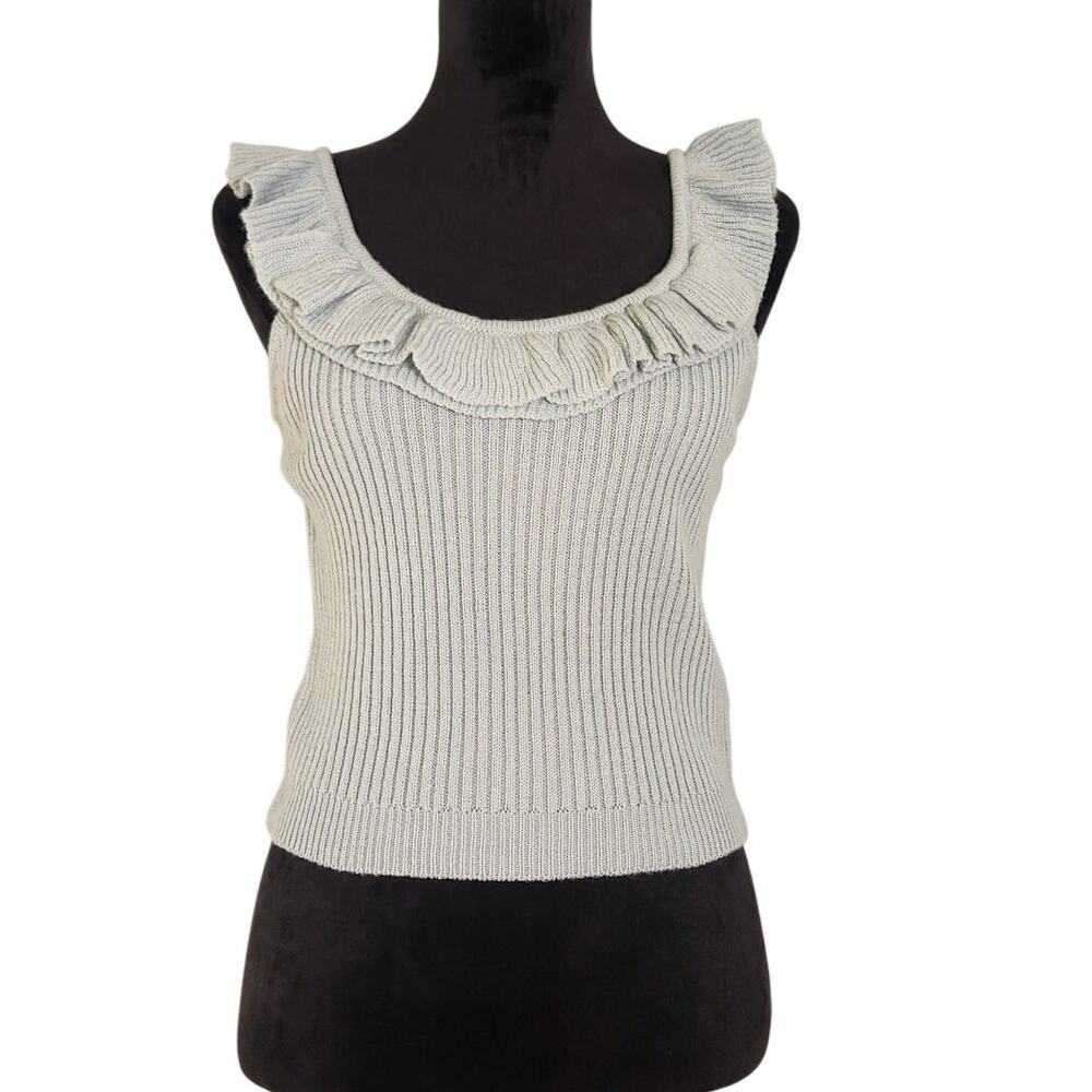 DOUBLE ZERO NWT Blue Knit Tank with Ruffle, Size Large